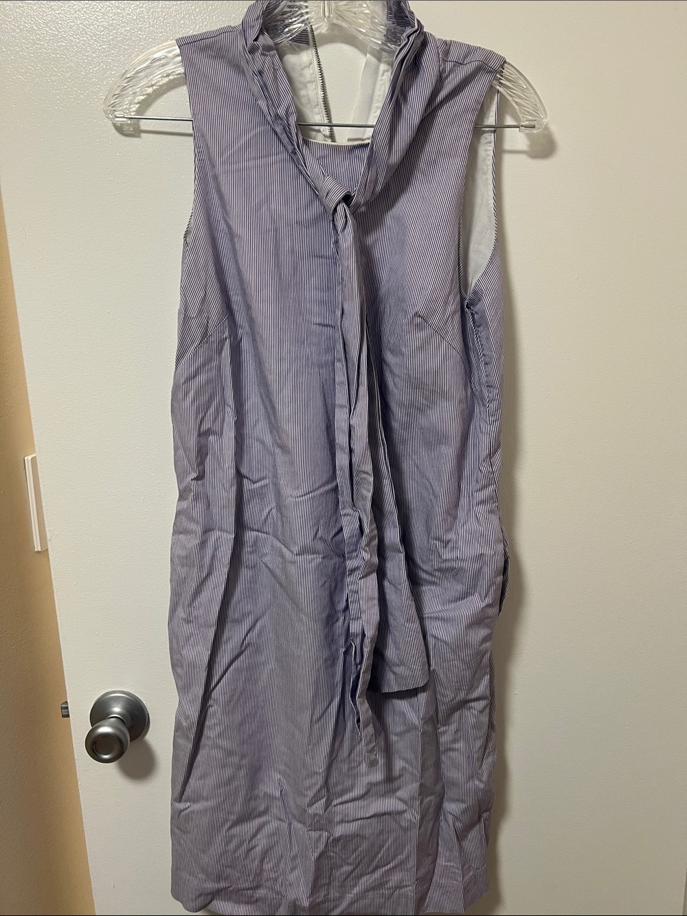 Banana Republic Blue and White Pin-Stripe Tie-Neck Sleeveless Midi Dress